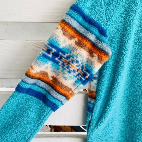 Southern Fried Chics Turquoise Aztec Print Sherpa Pullover Women's Medium - Picture 9 of 11